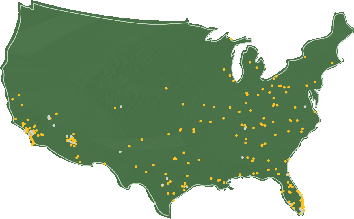 Map of The United States illustrating bee colonies protected across the nation.