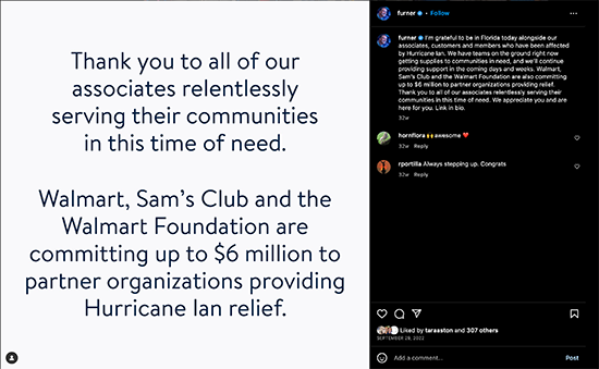 Screenshot of John Furner tweet about commitment to Hurricane Ian relief