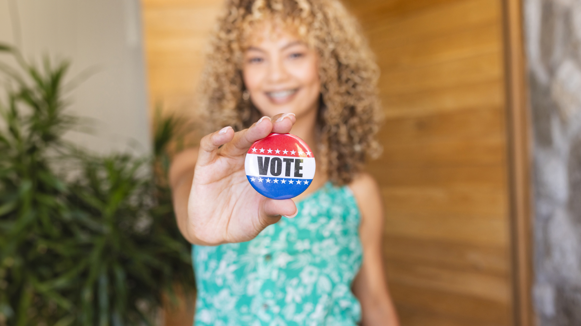 Person wearing a vote sticker
