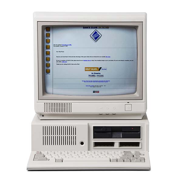 Image of a retro computer monitor with Samsclub.com site pulled up.
